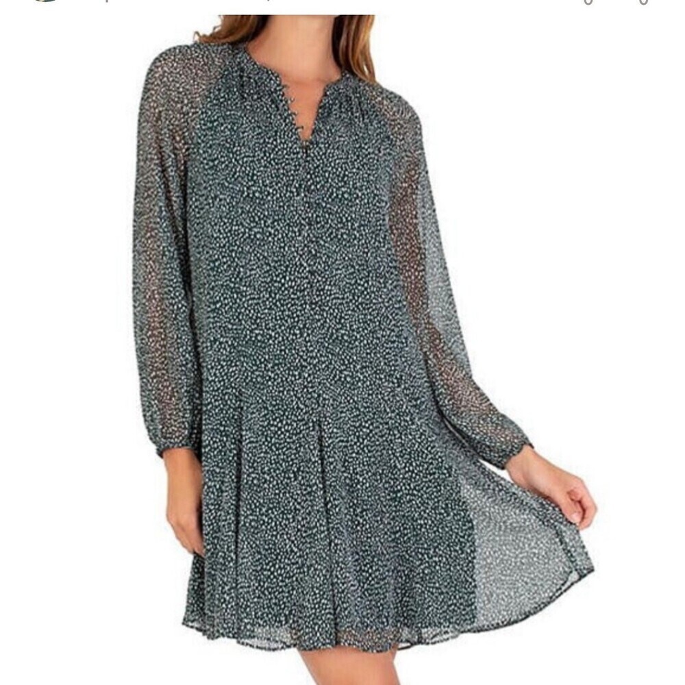 JOIE Women's Green/White Balloon Sleeve Knee Length Dress Lined $378- Size L